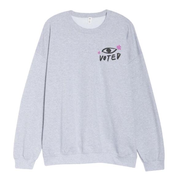 BP Gray Eye Voted Crewneck Sweatshirt S NWT Soft Vote Graphic - Picture 1 of 7